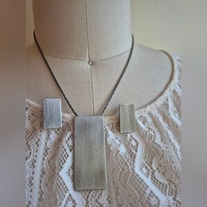 Silver-Tone Rectangular Pendant Necklace and Earrings Set